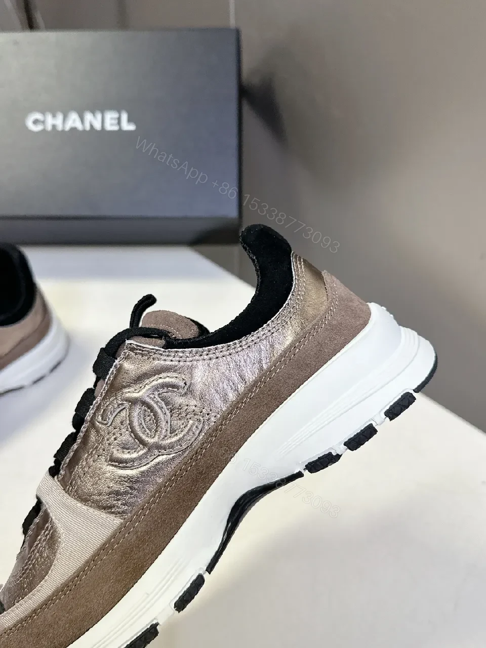 View 2 of Metallic Taupe High-Top Sneakers with Lux Texture and Comfort