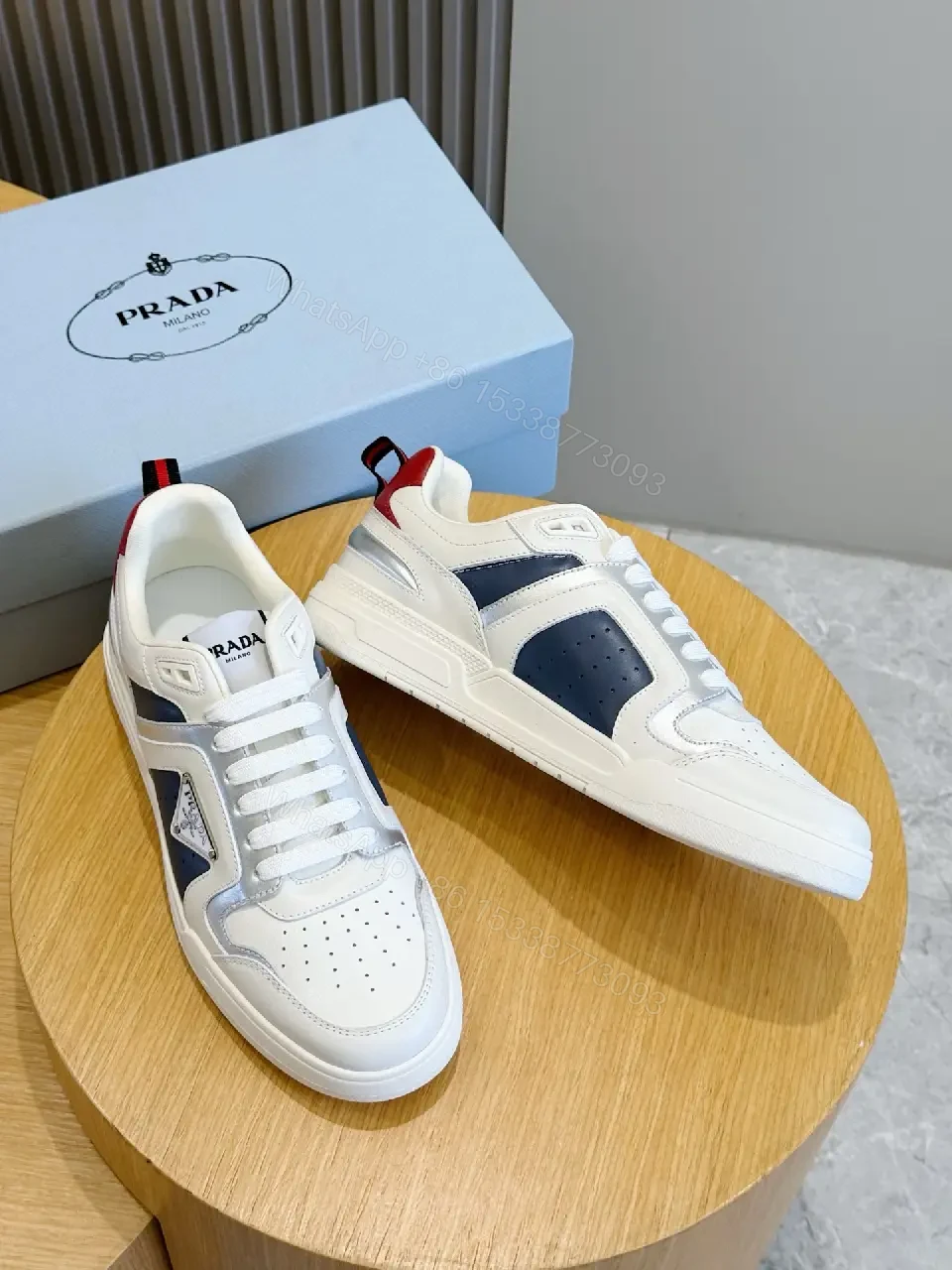 View 5 of White Leather Sneakers Minimalist Style 1:1 Comfort Prada Inspired
