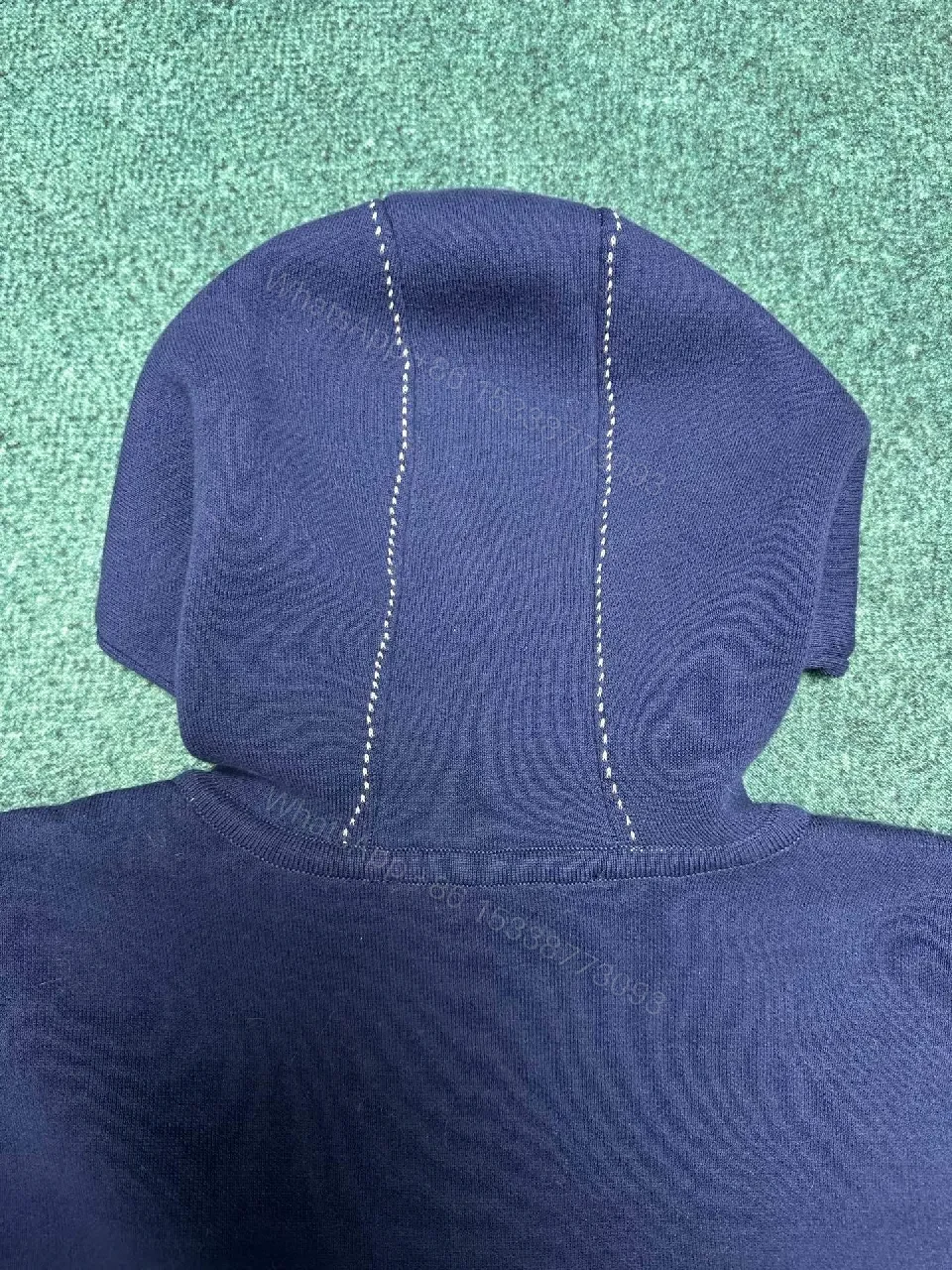 View 10 of Navy Velour Zip Hoodie - Luxury LV-Inspired Detail
