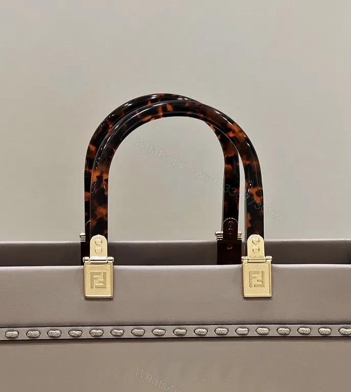 View 5 of Taupe Structured Tote with Fendi Flair â€” Crystal Logo Carryall