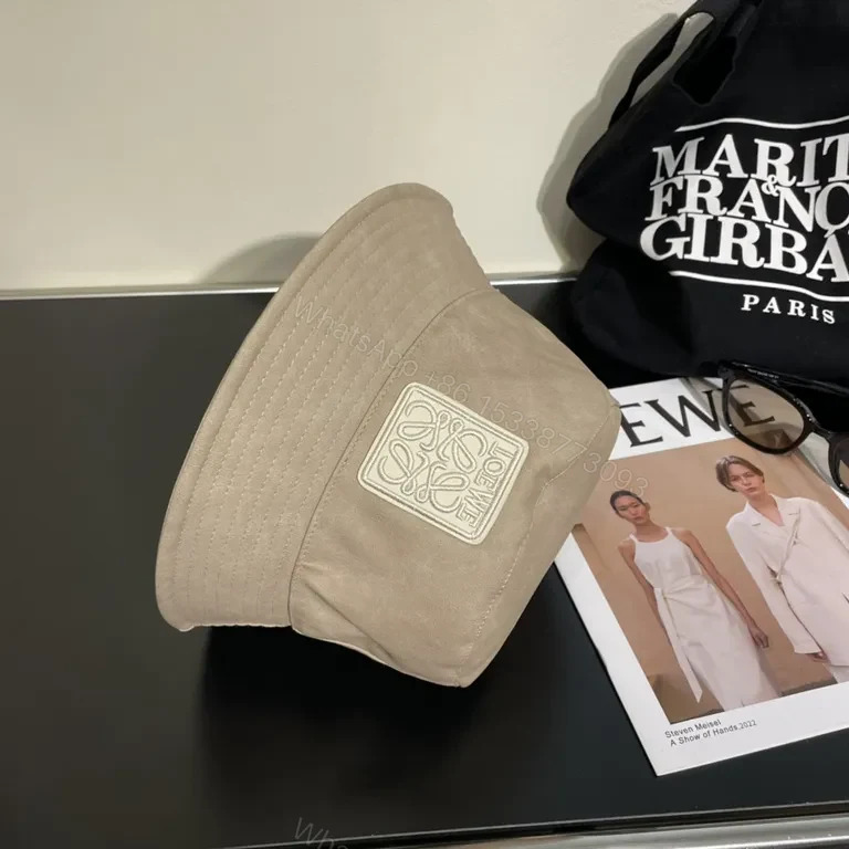 View 7 of Taupe Bucket Hat with Loewe Patch â€“ Soft, Luxe Everyday Style