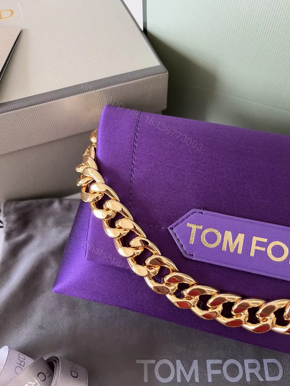 View 7 of Purple Velvet Clutch with Gold Chain – Luxe Evening Accessory