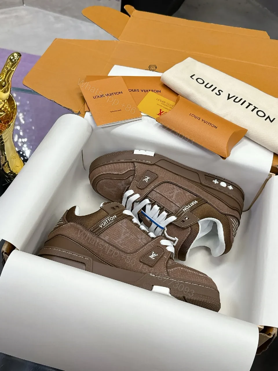 View 9 of Brown Leather Detail Low-Top Sneakers: Luxe Everyday Comfort