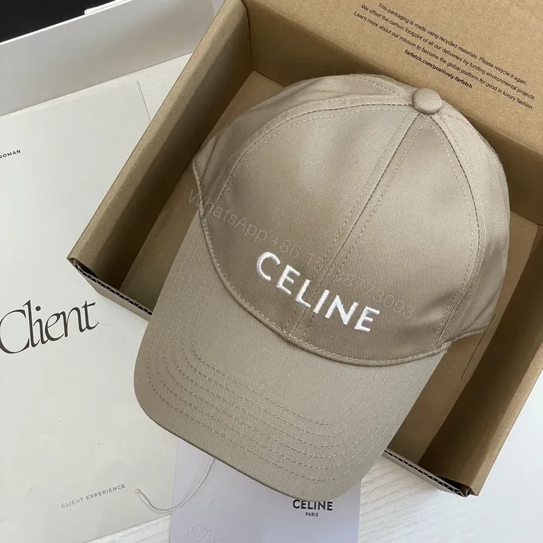 Minimalist Luxury Cap - Beige Cotton, Structured, CELINE Embroidery Cap — view 1