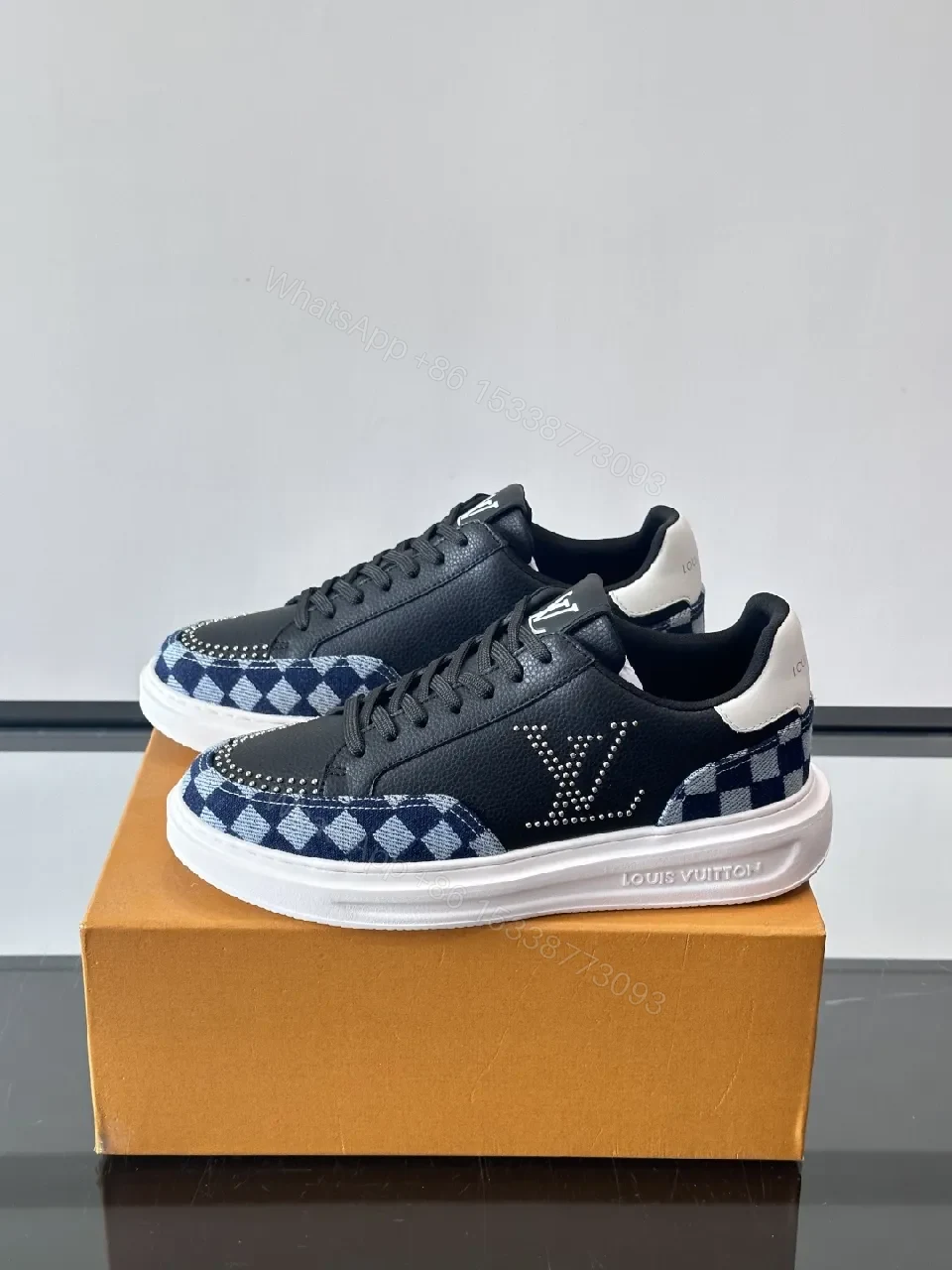 View 6 of Bold Checkerboard Tech Trainers, Leather Panels, LV Motif Sneakers