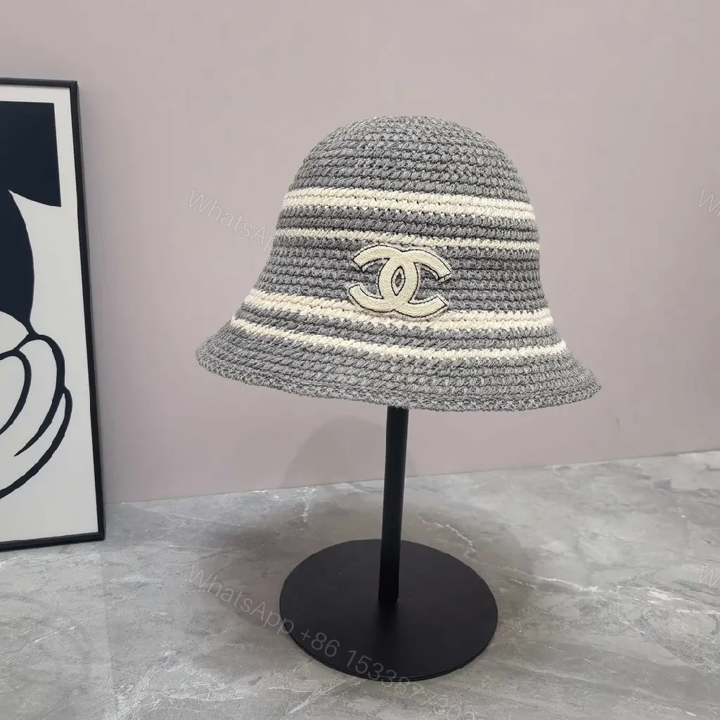 View 3 of Stripes Knit Bucket Hat: Luxe Logo-Embroidered Style