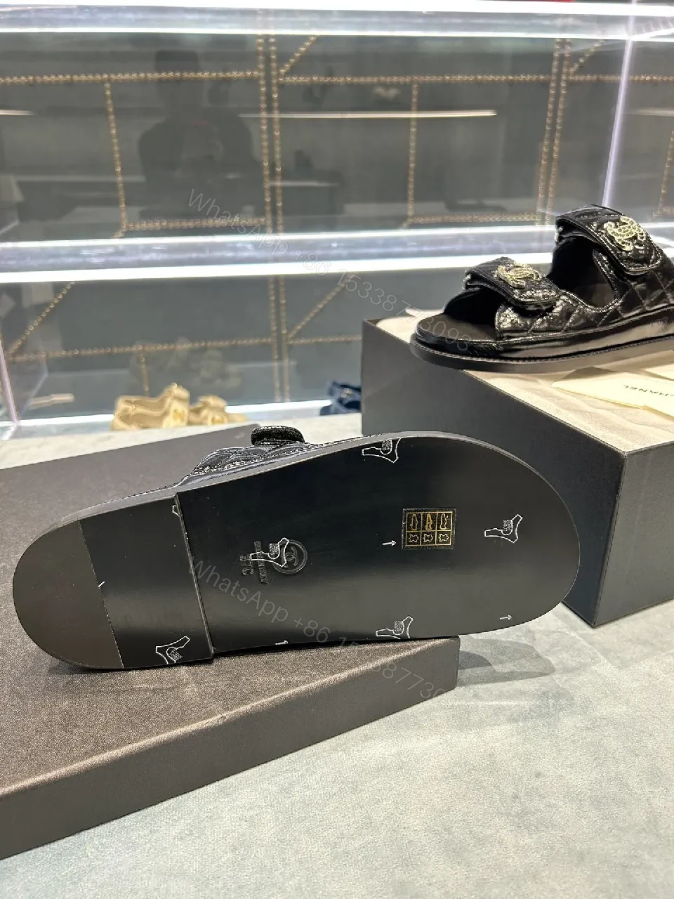 View 8 of Black Satin Logo-Embossed Sandals | Luxe Everyday Comfort