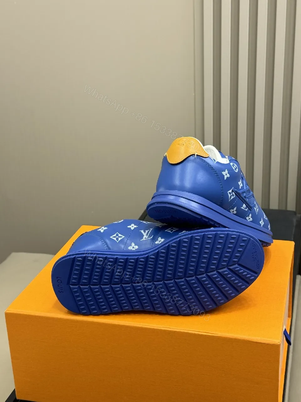 View 2 of Bold Blue Monogram-Texture High-Tops: Luxury-Inspired Sneaker