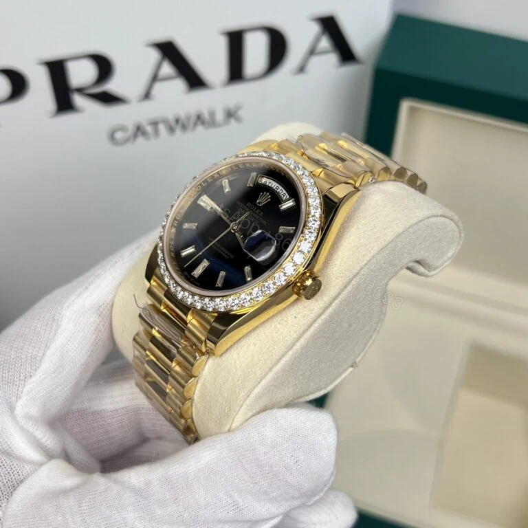 View 2 of Day-Date 40mm Super Clone 18K Gold Wrapped Black Dial Diamond Bezel