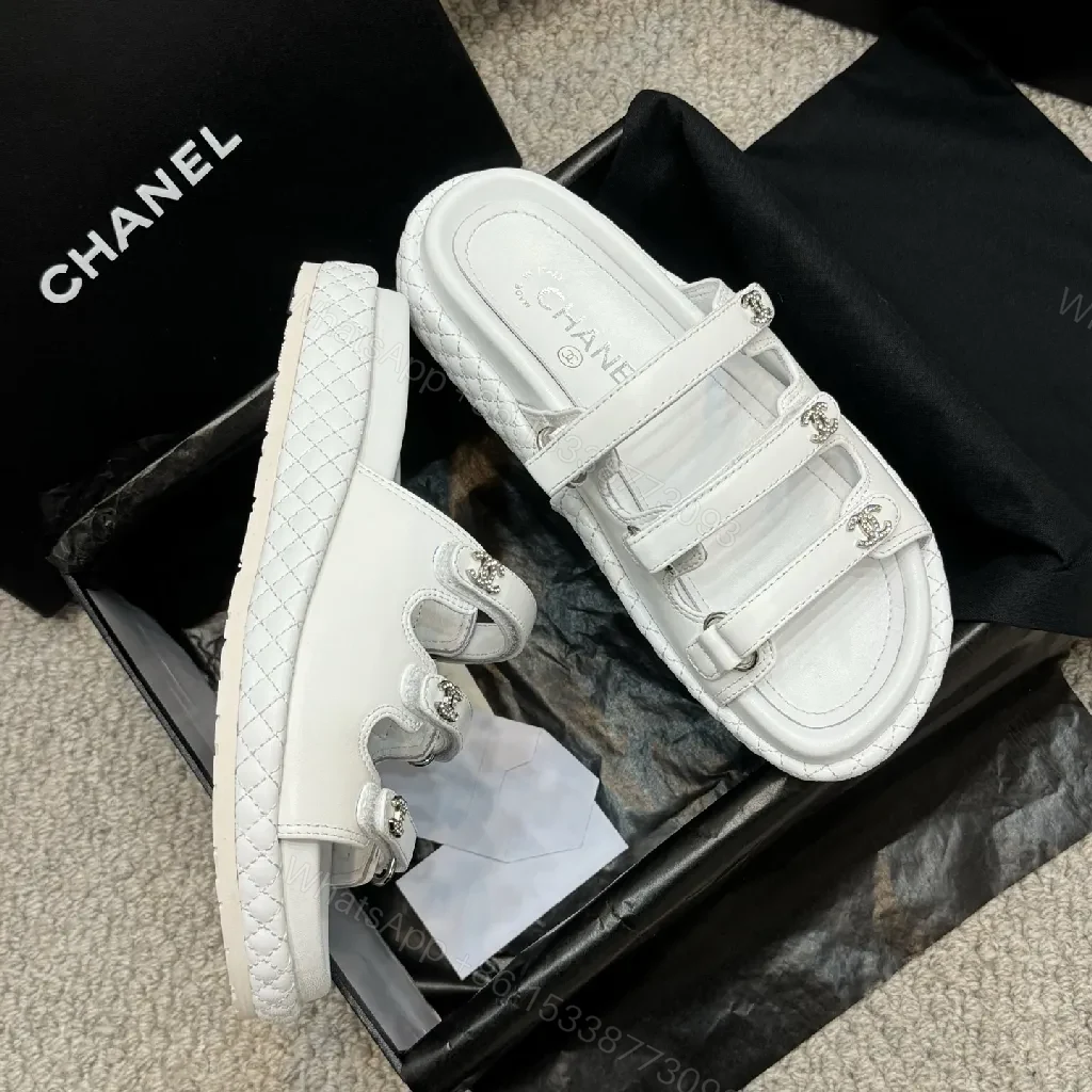 View 7 of White Quilted Sandals with Crystal Hardware - Luxe Comfort Sandals