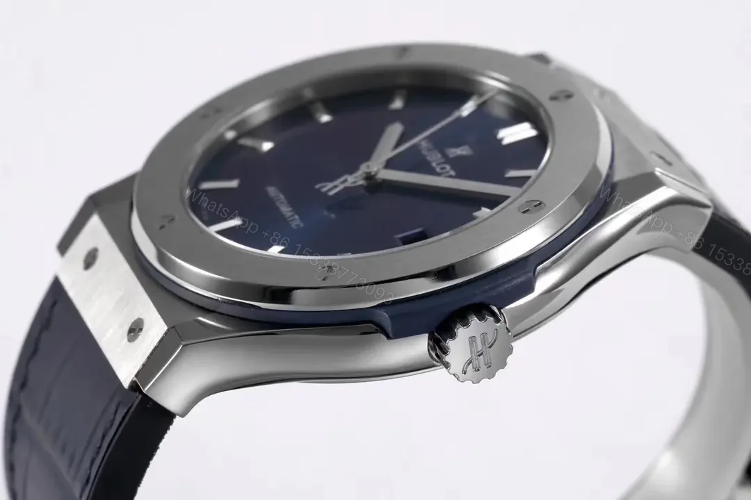 View 5 of Hublot Classic Fusion Blue Dial Automatic Watch with Titanium Case and Leather Strap