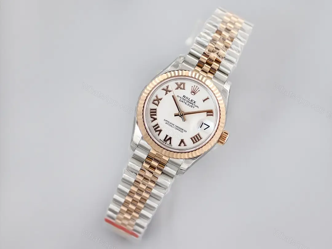 View 3 of Rolex Datejust 31 Rolesor Everose Fluted Jubilee White Roman Dial 178271-0067