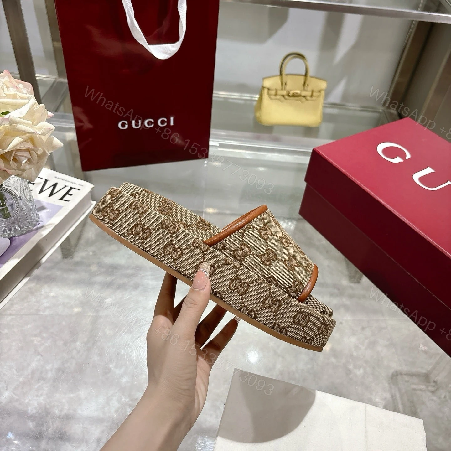 View 4 of GUCCI WOMEN’S GG PLATFORM SANDAL BEIGE 816797 FAD9C 9745