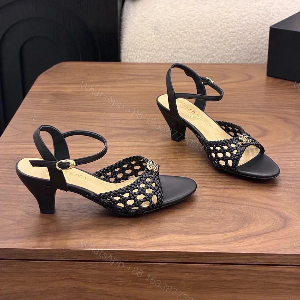 View 2 of CHANEL Braided Ankle-Strap Sandals 260238