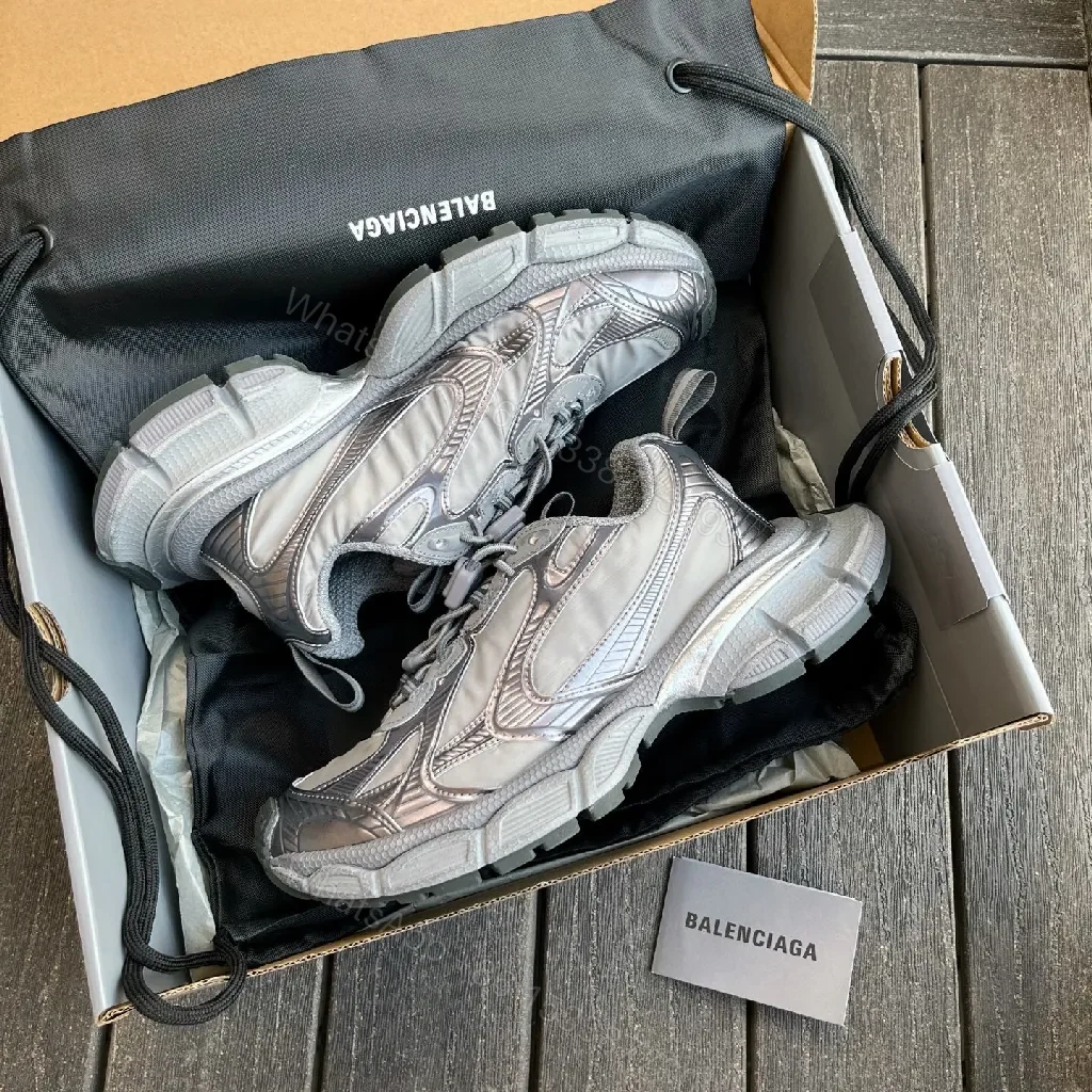 Chunky Textured Runner: Silver-Gray Leather, Modern Luxe Comfort Sneakers — view 1
