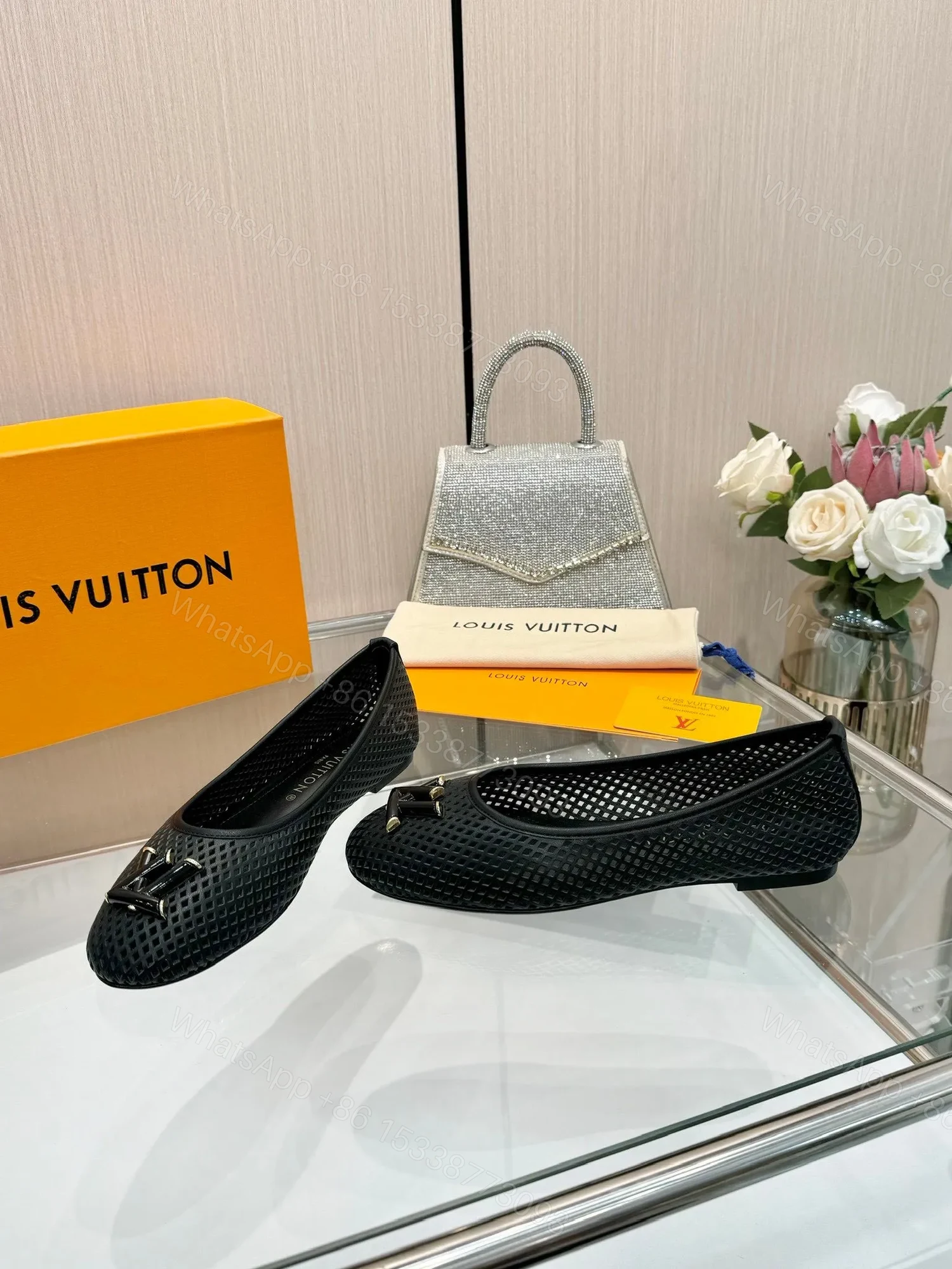 View 3 of LV Women Black Mesh Ballet Flats