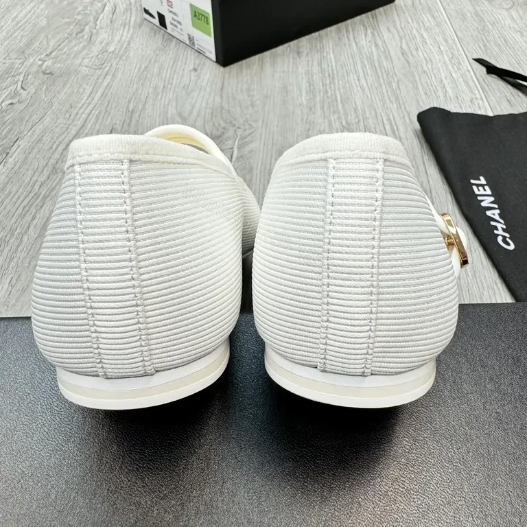 View 7 of White Quilted Leather-Look Ballet Flats with Gold Buckle Comfort