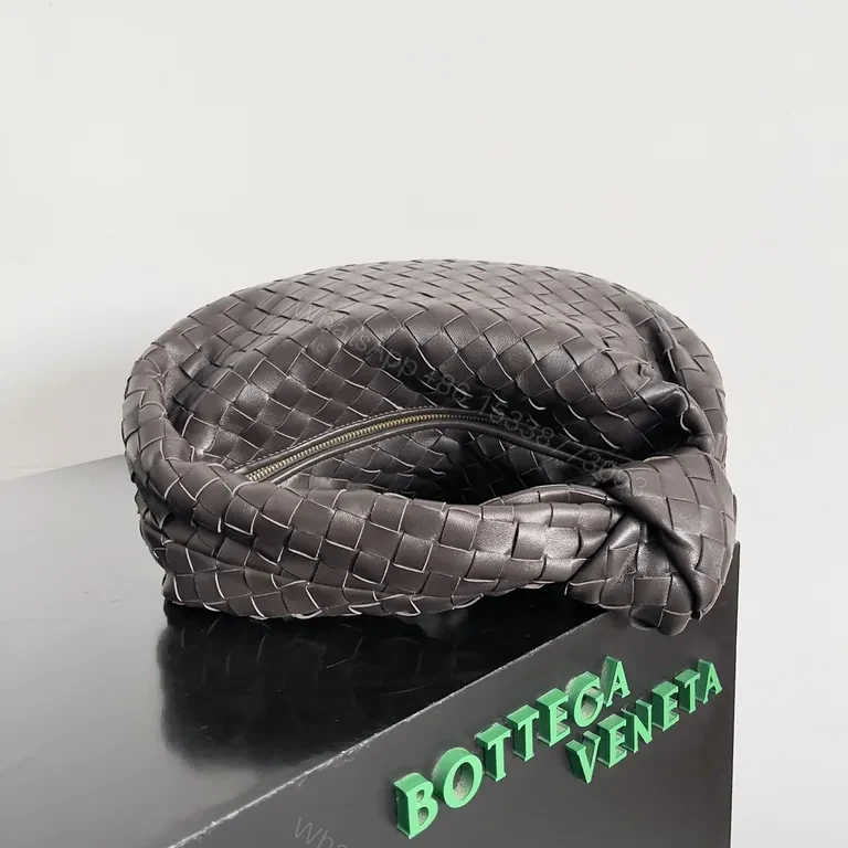 View 3 of Taupe Woven Leather Knotted Handbag â€“ Structured Luxury Bag