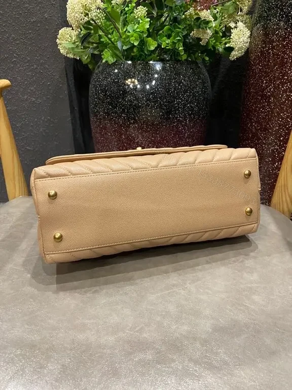 View 4 of Chic Quilted Midi Satchel - Gold Logo Hardware Bag