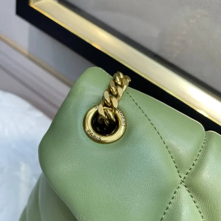 View 7 of Sage Leather YSL-Style Weekend Bag with Gold Monogram