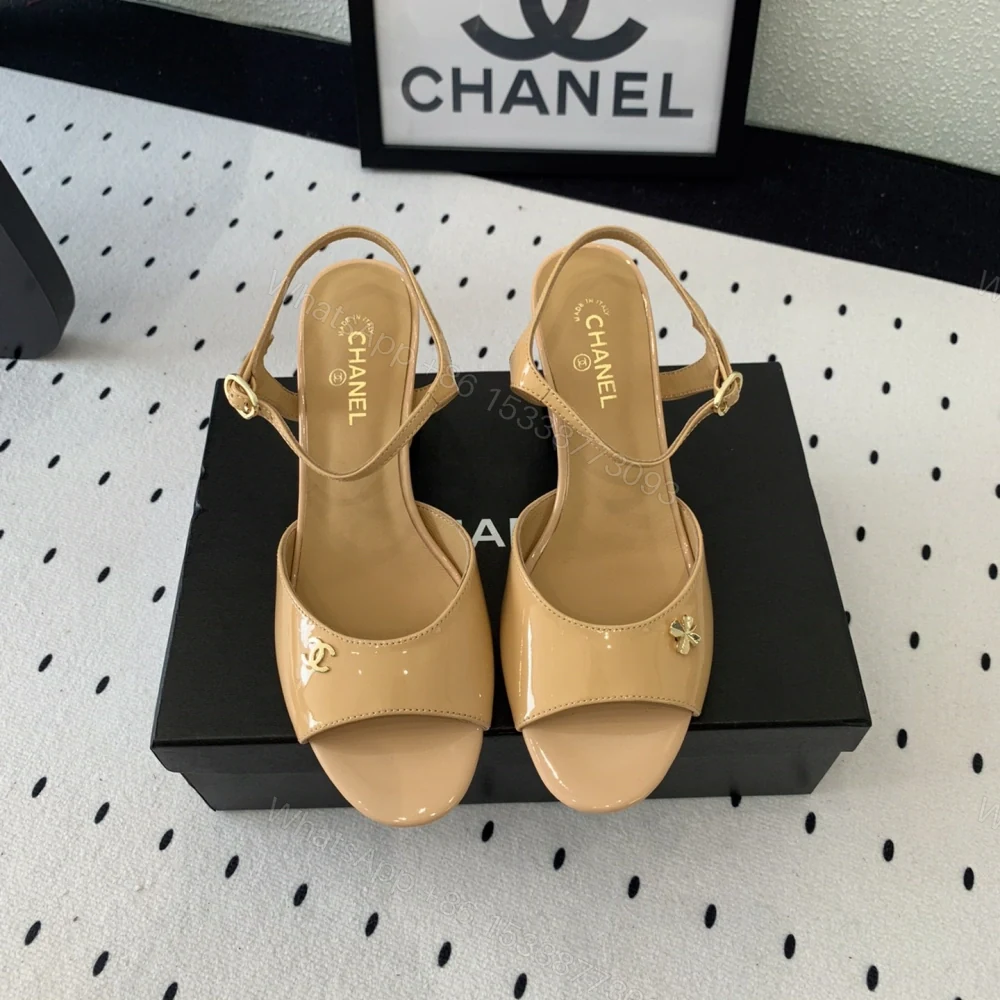 高仿Chanel*G45723C魚嘴高踭鞋漆皮黃色5.5CM免檢版 — view 1