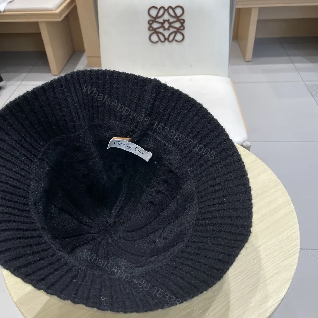 View 8 of Black Knit Bucket Hat Gold Lettering - Luxe Style Cap