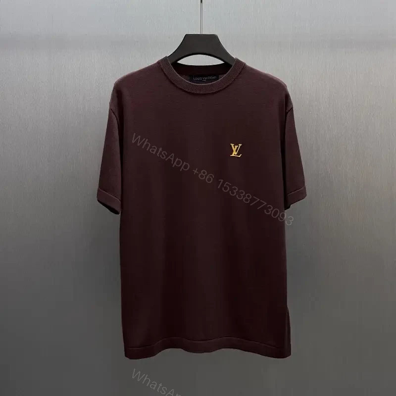 Burgundy Cotton Tee: Minimal Luxury, LV Crest Shirt — view 1