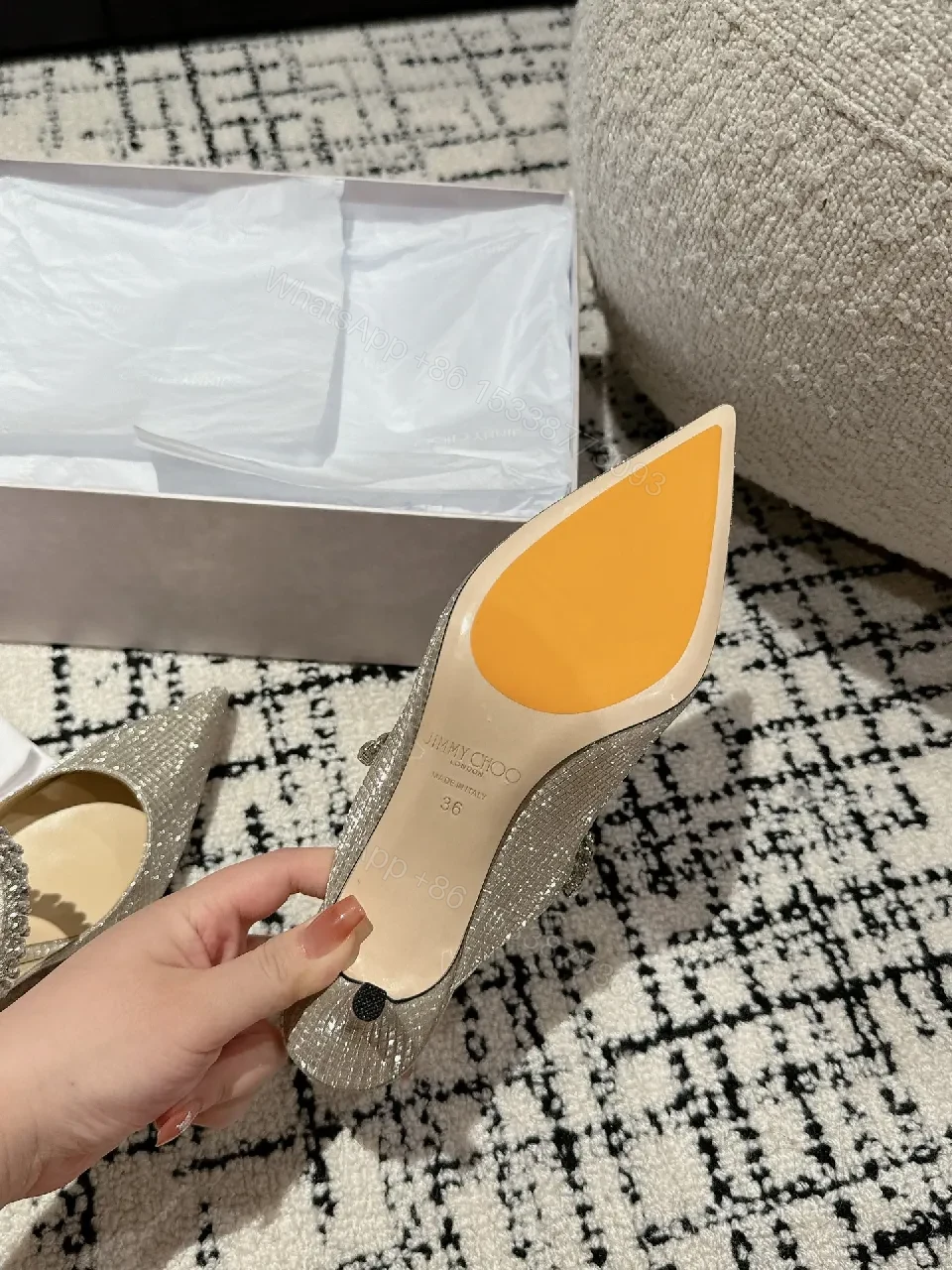 View 9 of Glimmering Pointed-Toe Heels with Crystal Embellishment