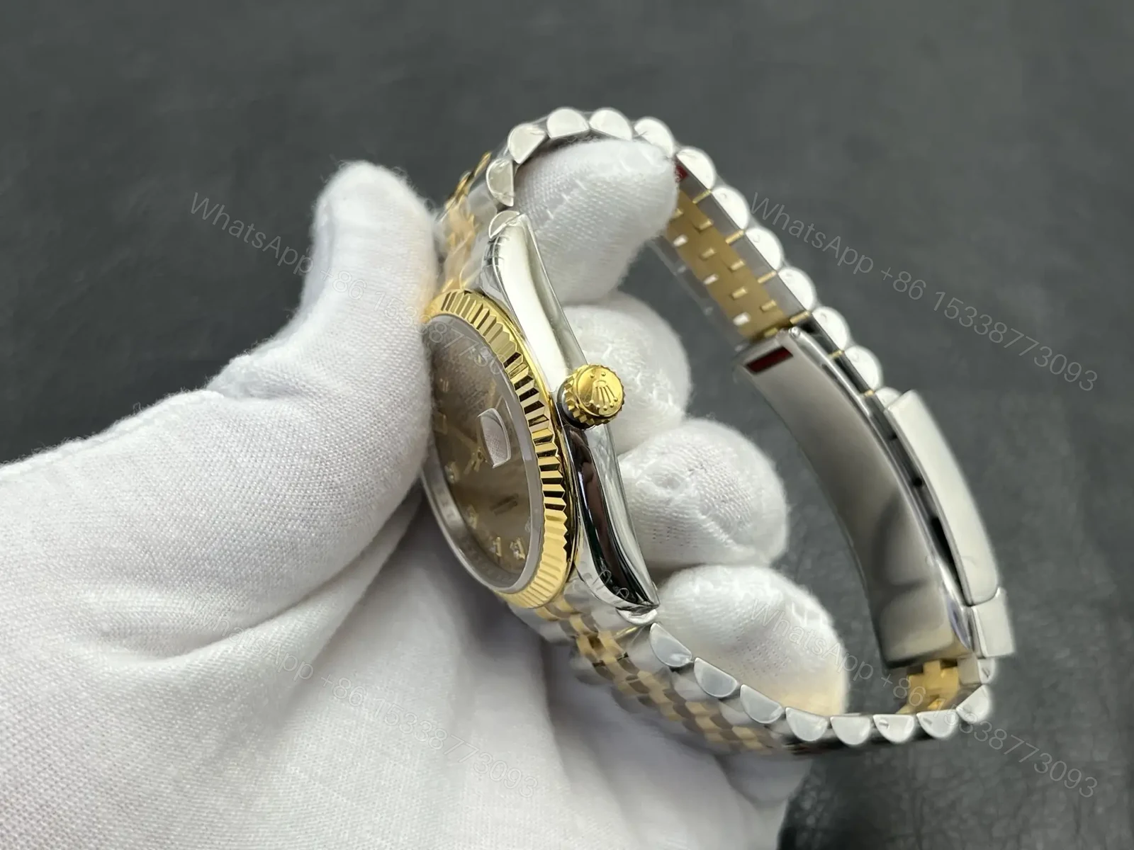 View 6 of Rolex Datejust 36 Stainless Steel Yellow Gold Fluted Champagne Fluted Diamond Jubilee 126233-0045