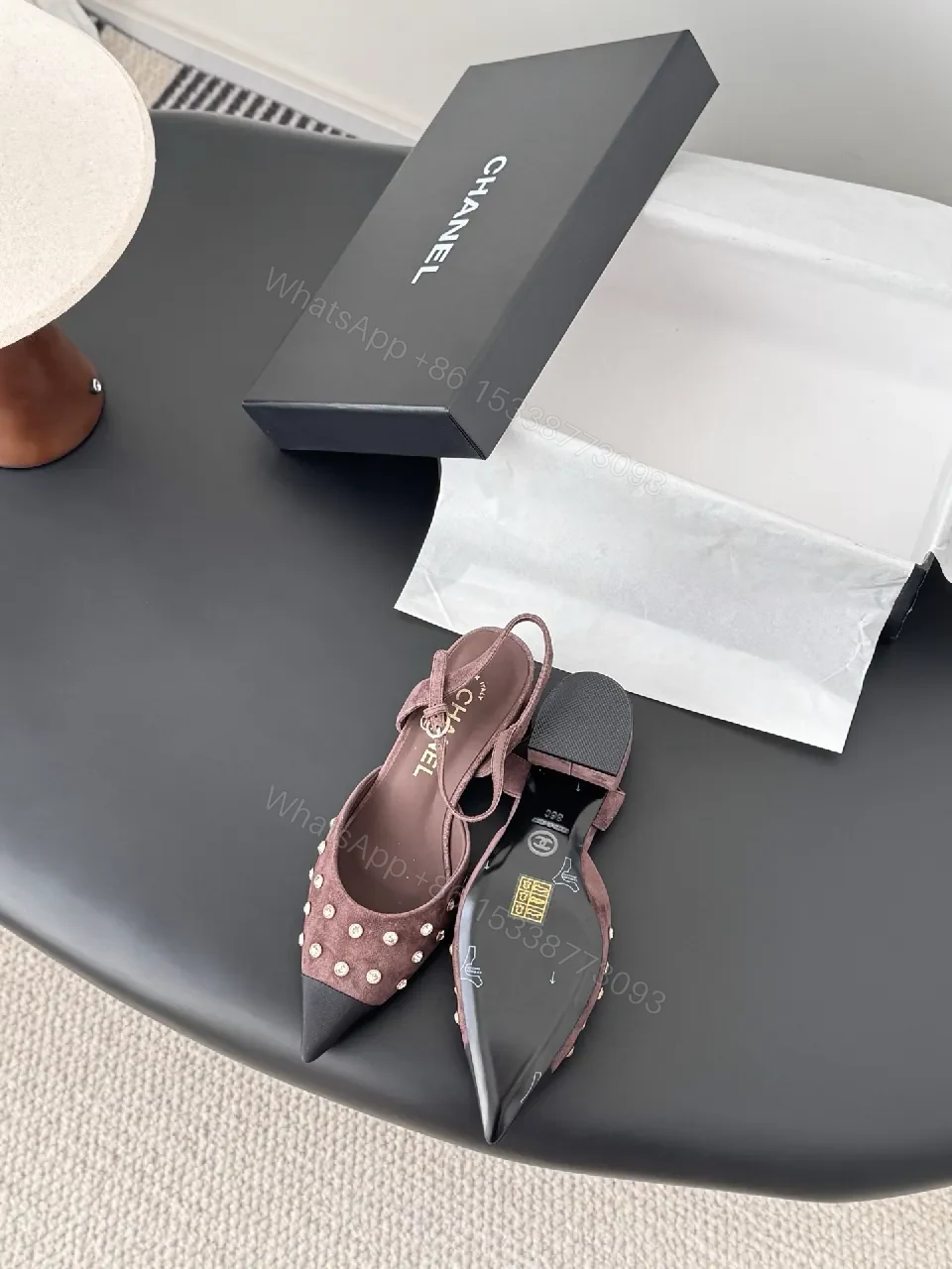 View 3 of Velvet Suede Pearl-Embellished Pointed-Toe Slingbacks