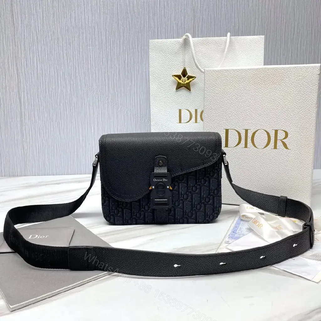 View 3 of Compact Dior Messenger Bag: Textured Leather, Structured Crossbody
