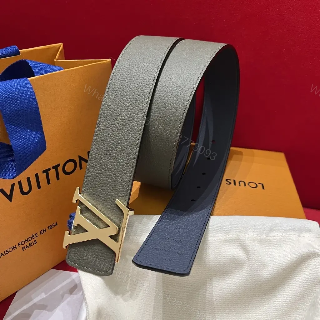 View 6 of Premium Leather Belt with Gold LV Buckle