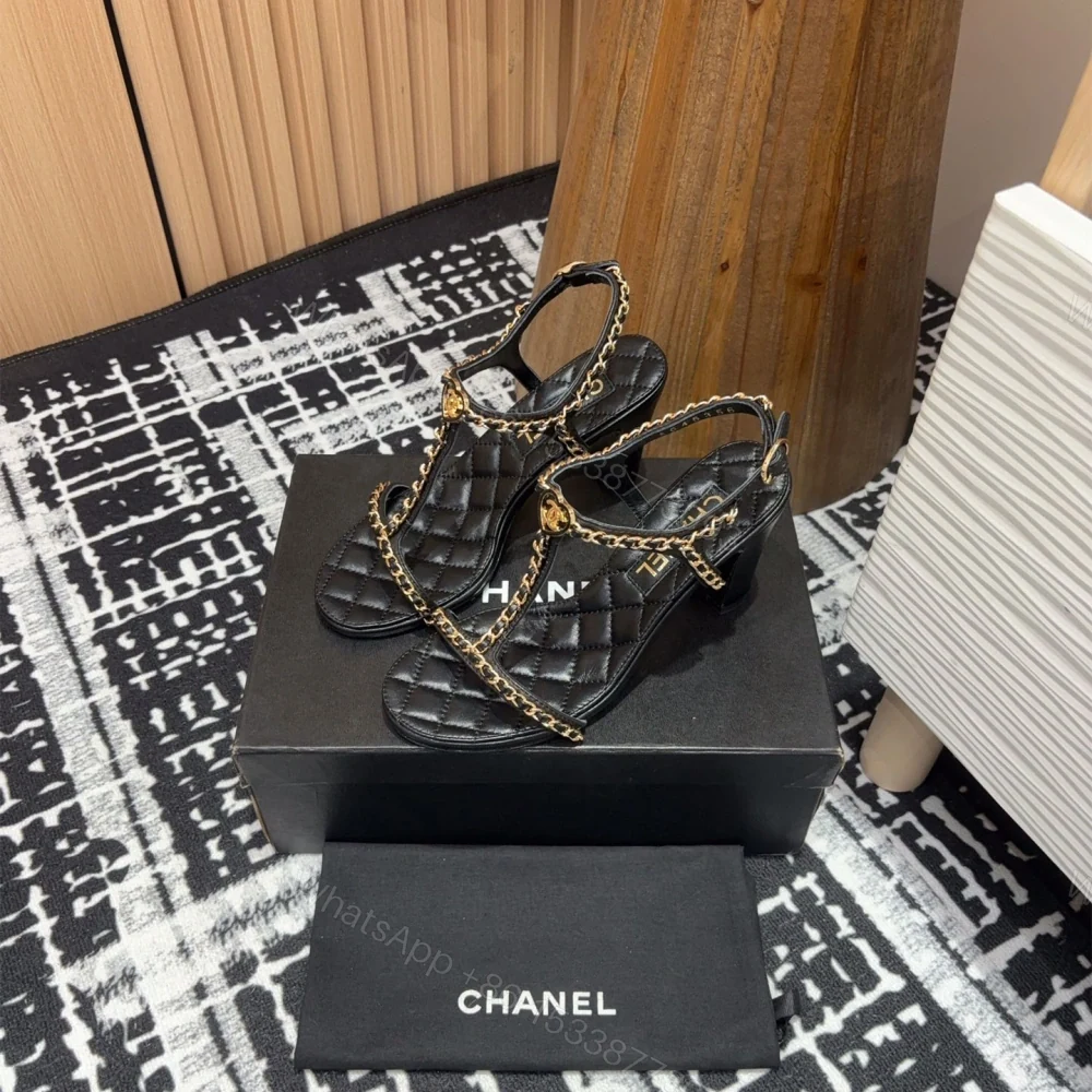 View 3 of 高仿Chanel*25C系列G46109X小羊皮高踭涼鞋黑色8.8CM免檢版