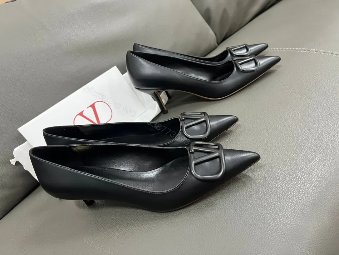 View 3 of Valentino Women Black Leather Pointed Pumps