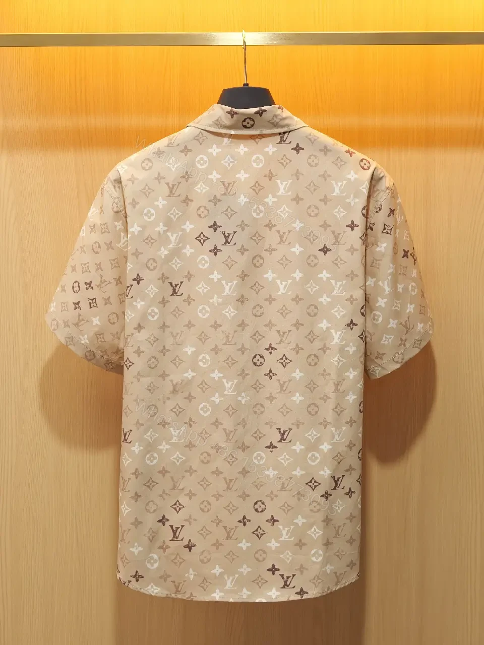 View 8 of Light Beige LV Monogram Short-Sleeve Shirt with Button Placket