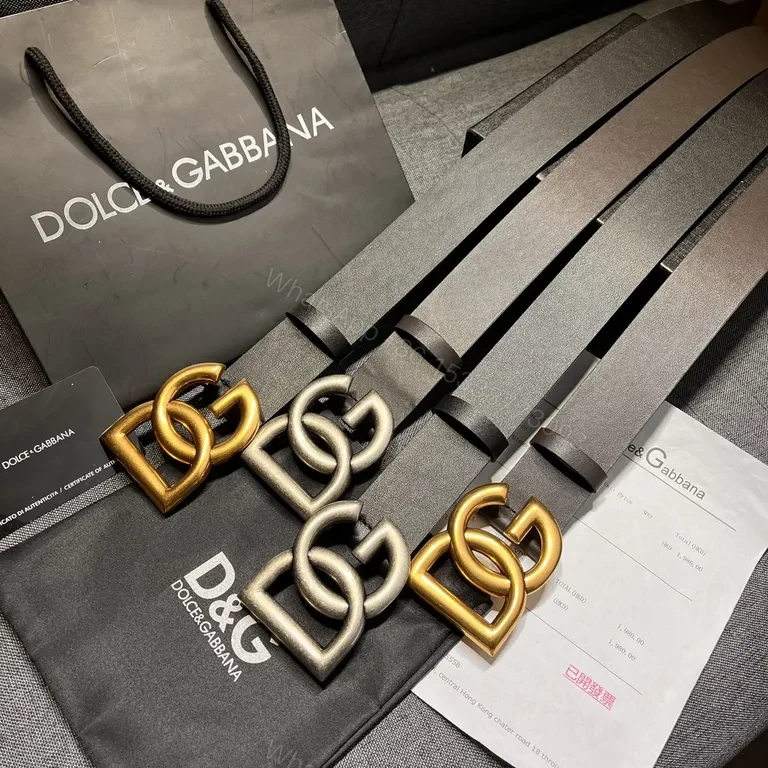 View 4 of Dolce & Gabbana Leather Belt: Gold-DG Buckle Luxury Belt