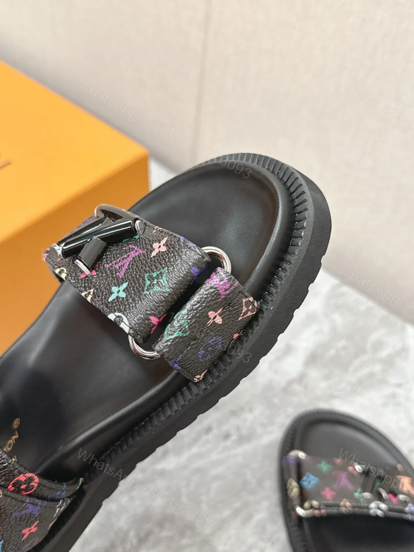 View 2 of LV Women Black Multi Leather Strap Sandals