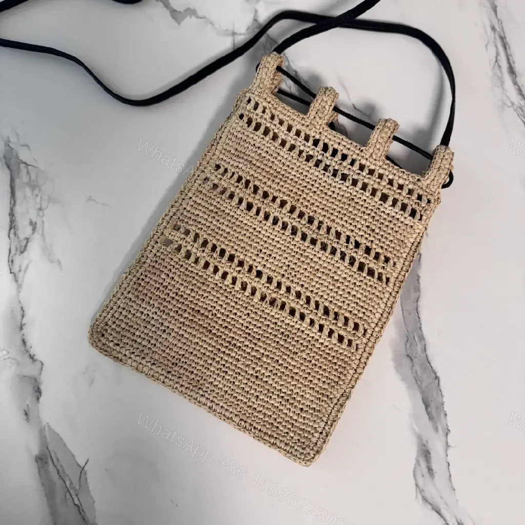 View 10 of Beige Straw Crochet Bag with LOEWE Logo Drawstring Tote