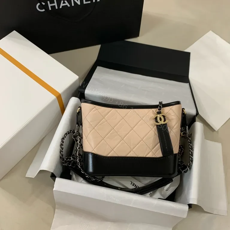 Chanel-Inspired Quilted Mini Bag: Nude & Black, Chain Charm — view 1