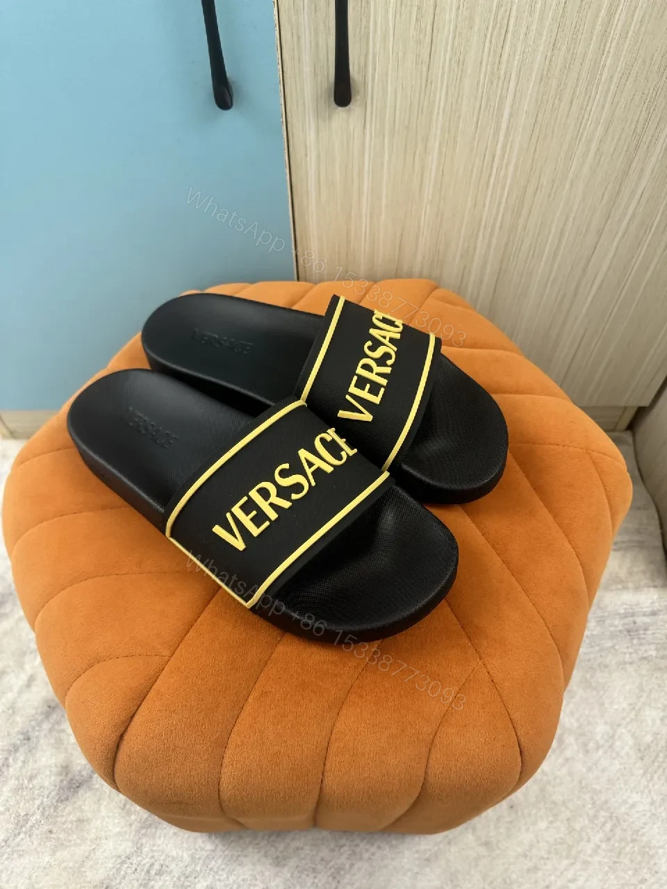 View 7 of Patterned Comfort Black Slip-Ons: Bold Logo Elevated Style