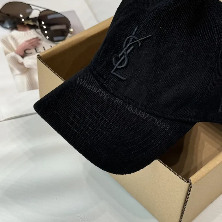 View 6 of Black Velvet Cap with YSL Monogram â€” Structured Luxury Cap
