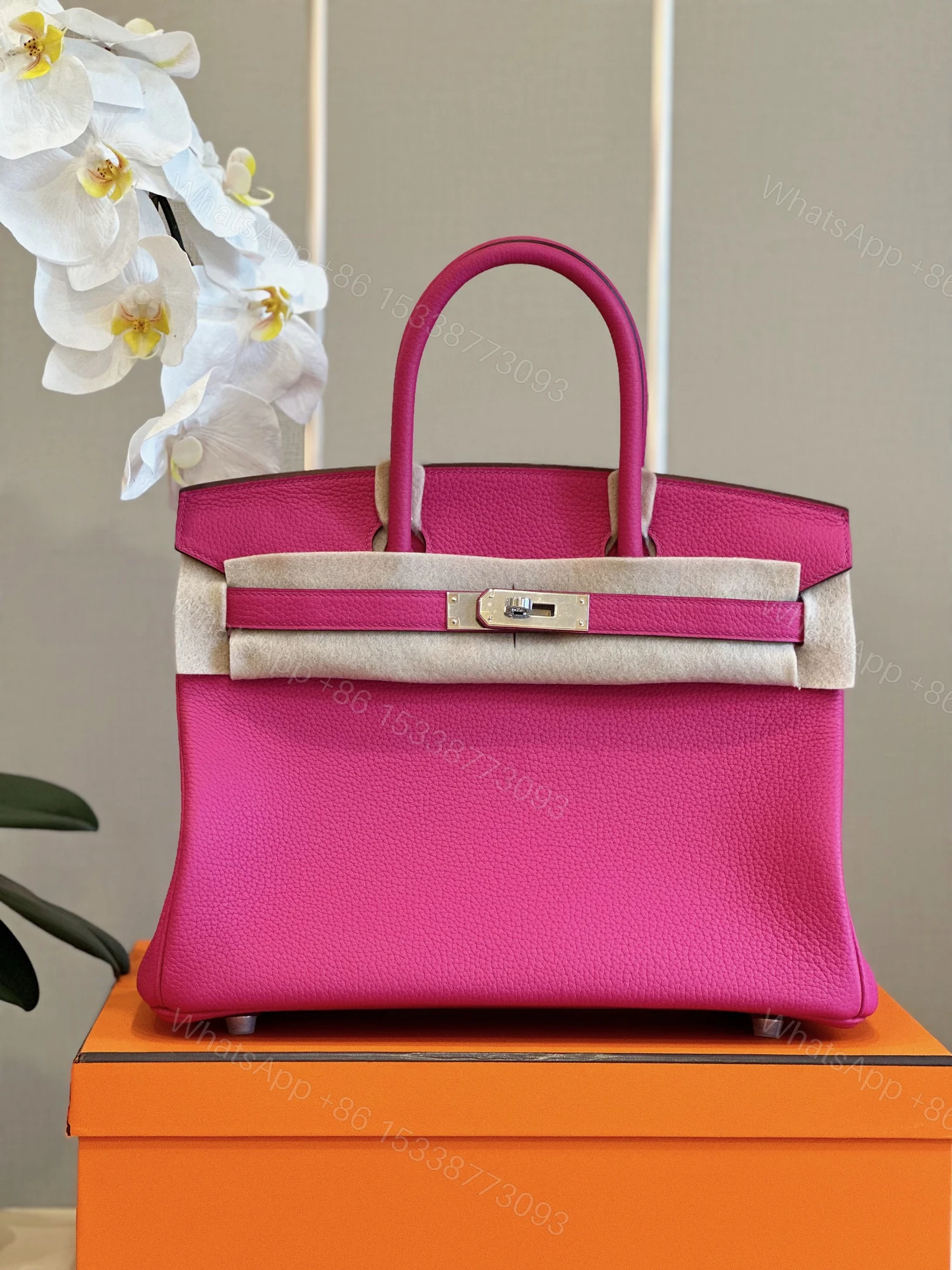 View 7 of Hermès Birkin 30 Rose Shocking Taurillon Clemence Palladium Hardware