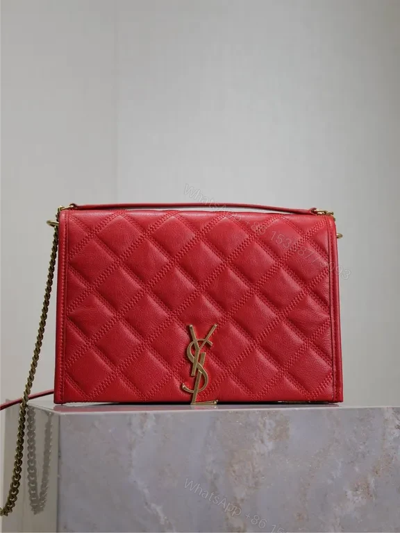 Radiant Red Quilted Leather Crossbody Bag with Gold Emblem — view 1