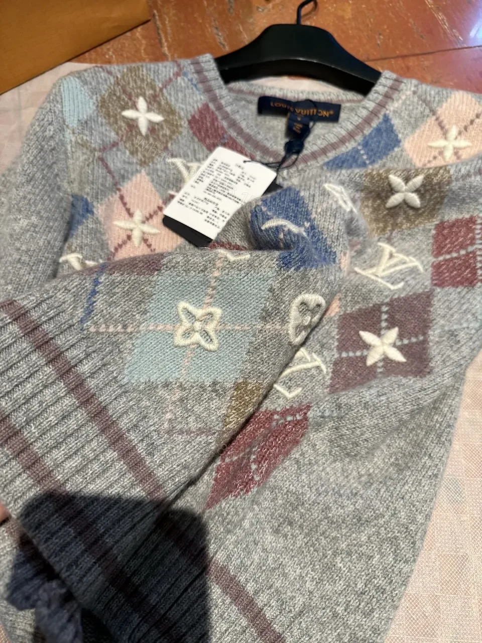 View 8 of Pastel Argyle Knit Sweater with Monogram Detailing