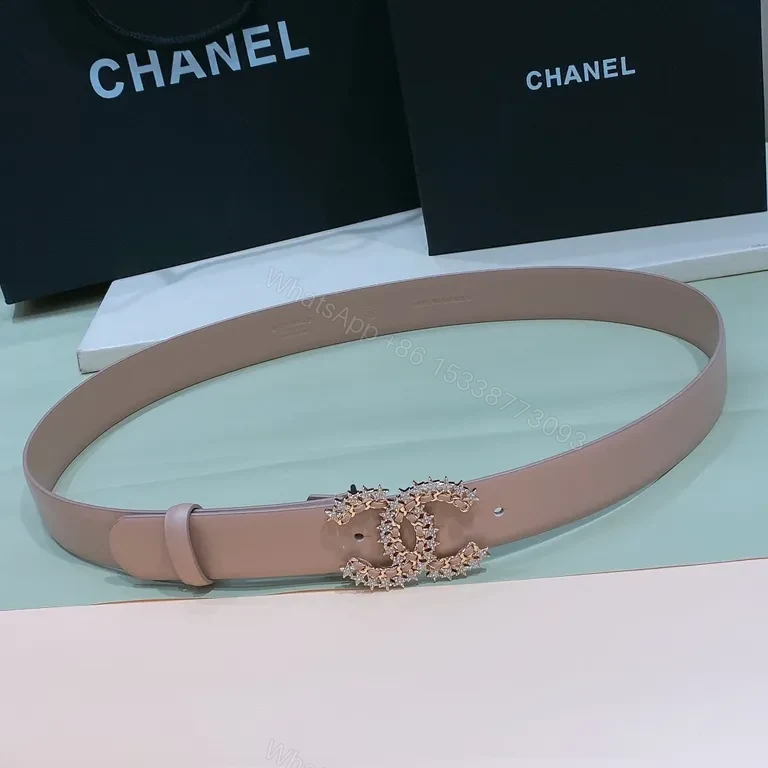 View 3 of Crystal Buckle Belt â€” Leather-Like, Caramel, Versatile Style