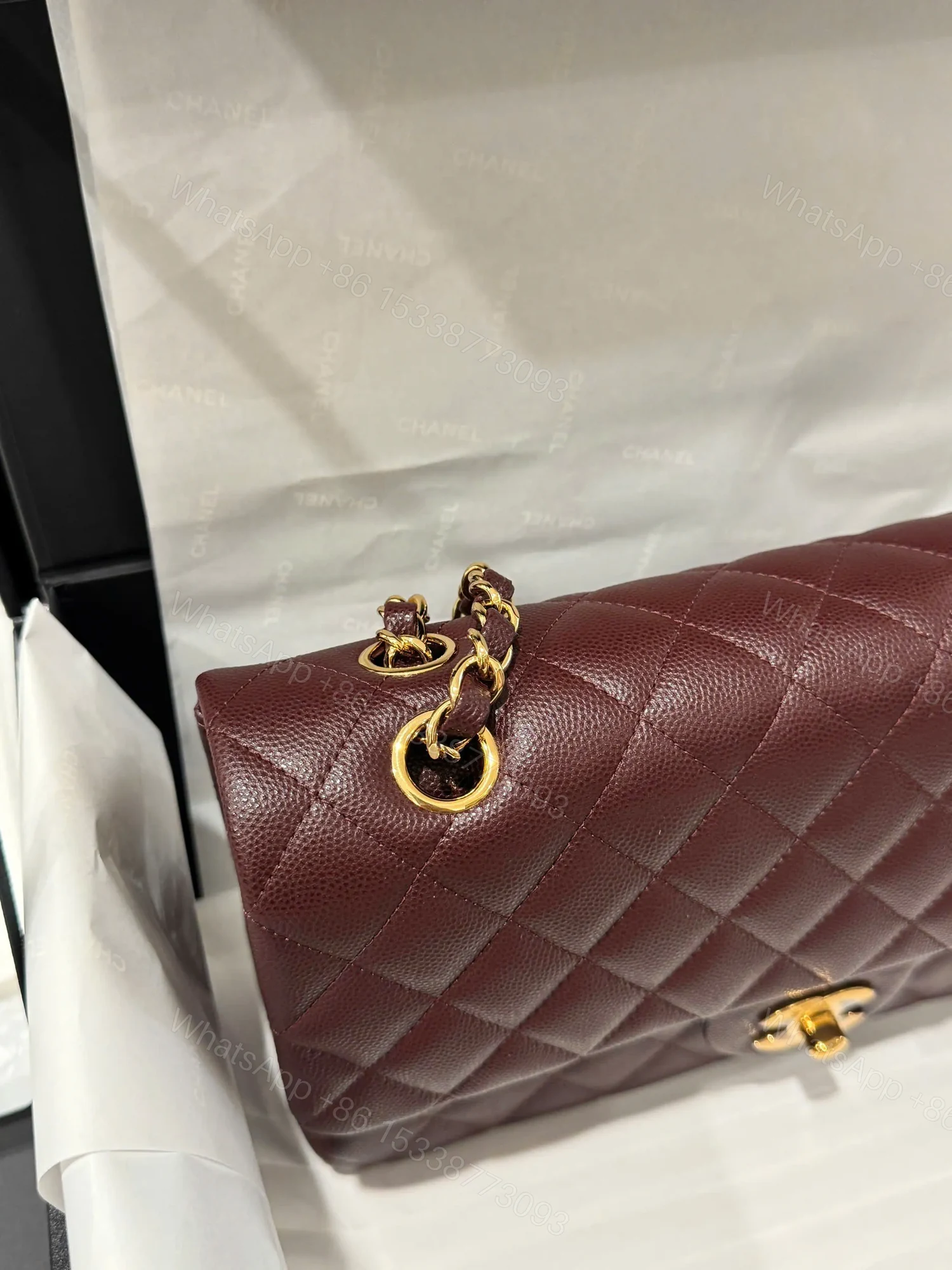 View 7 of Chanel Classic Plum Red Color Like Auth Handbags With Lock Gold 25cm