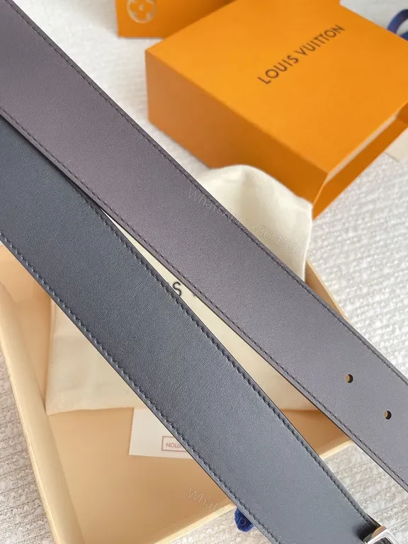 View 2 of Louis Vuitton Belt: Black Calfskin with Gold LV Buckle, 35mm