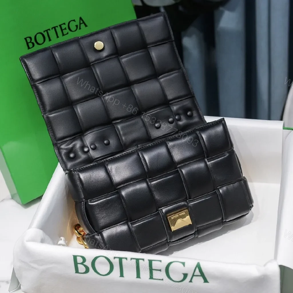 View 2 of Quilted Leather Bag with Gold Chain - Chic, Unisex Style