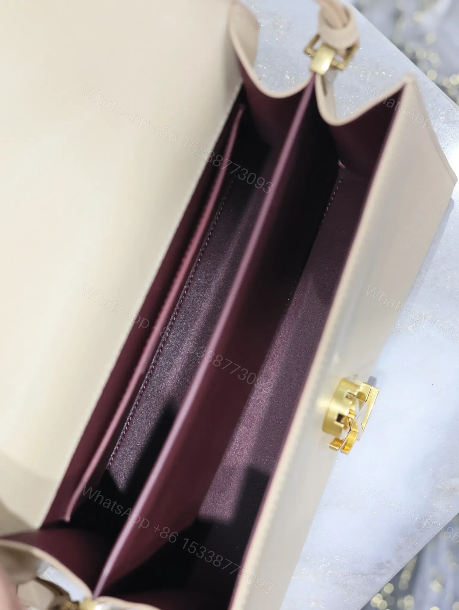 View 5 of YSL CASSANDRA TOP HANDLE BAG MEDIUM IN BEIGE CALFSKIN GOLD HARDWARE