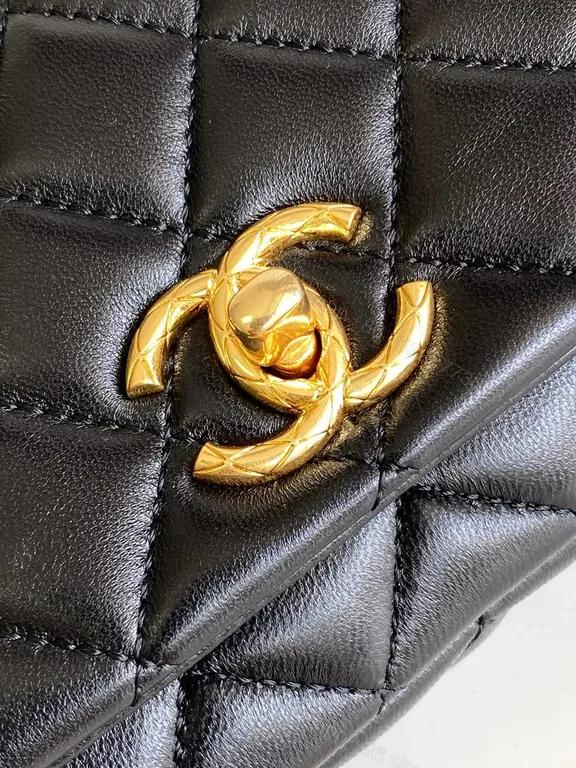 View 8 of Chic Quilted Black Flap Bag with Gold Chain - Luxury Shoulder Bag